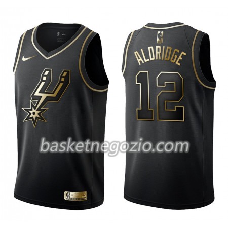 Canotte Uomo San Antonio Spurs LaMarcus Aldridge 12 Nike Nero Golden Edition Swingman